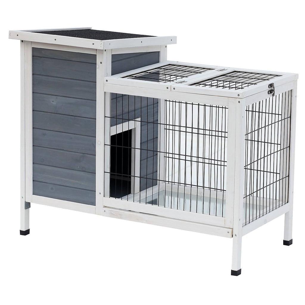 36x22 Raised Outdoor Wooden Rabbit Hutch with Enclosed Run O690