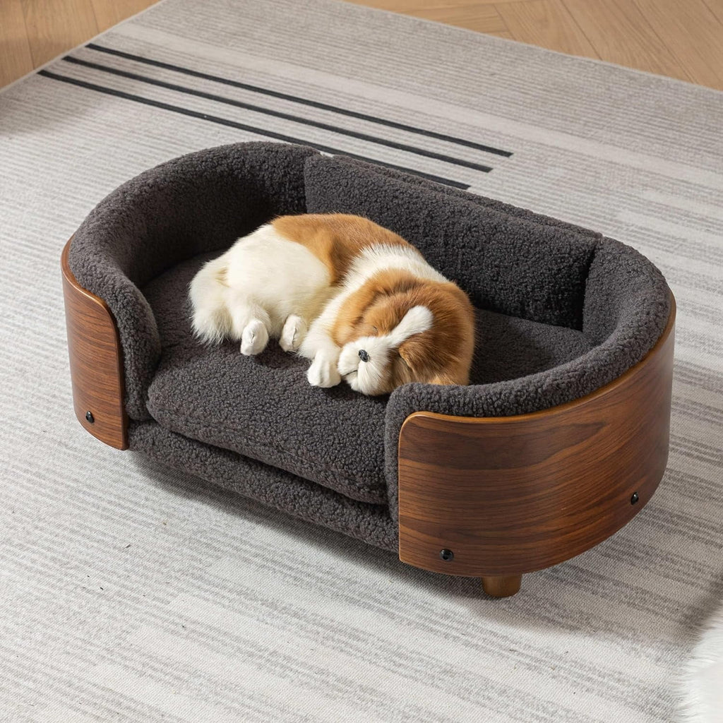 Dark Gray Velvet Dog Bed with Wood Legs L215719