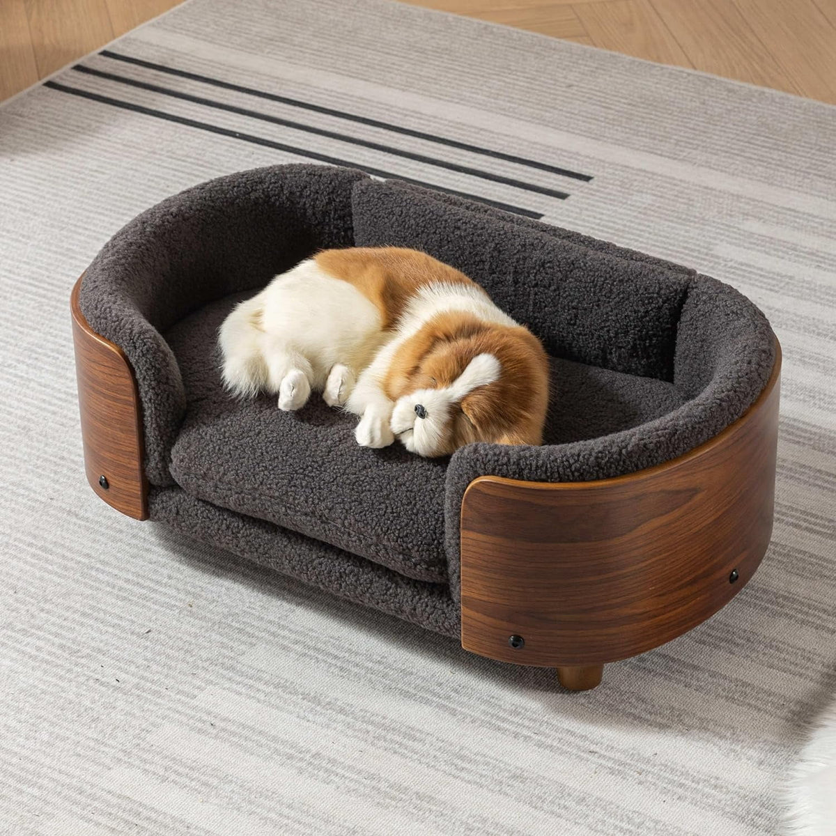 Dark Gray Velvet Dog Bed with Wood Legs L215719