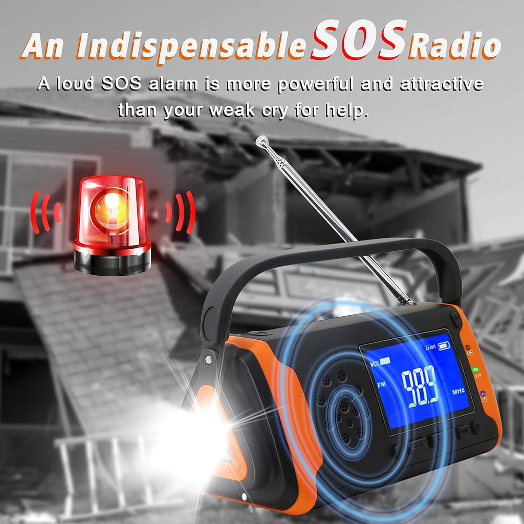 Solar Powered Hand Crank AM/FM/NOAA Emergency Weather Alert Radio with LED Flashlight, Pack of 2 N3502