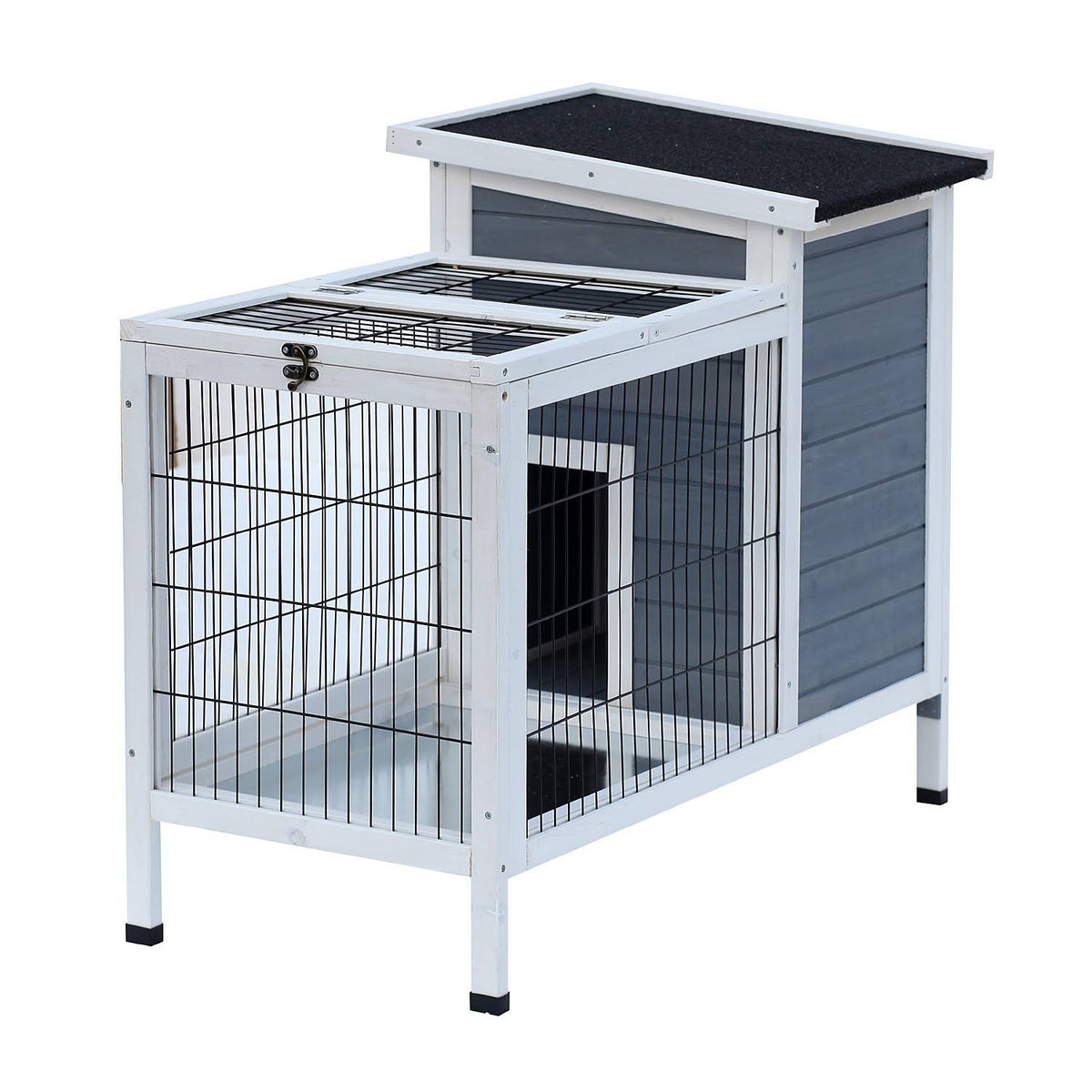 36x22 Raised Outdoor Wooden Rabbit Hutch with Enclosed Run O690