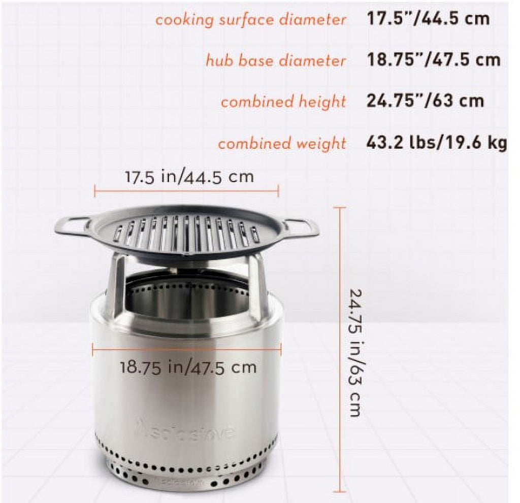 Portable Smokeless Fire Pit with Stand, Grill & Hub, Stainless Steel/Cast Iron Y404