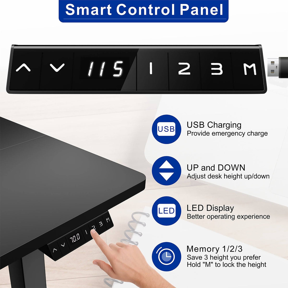 Black Height Adjustable Electric Standing Desk with Splice Board G30695