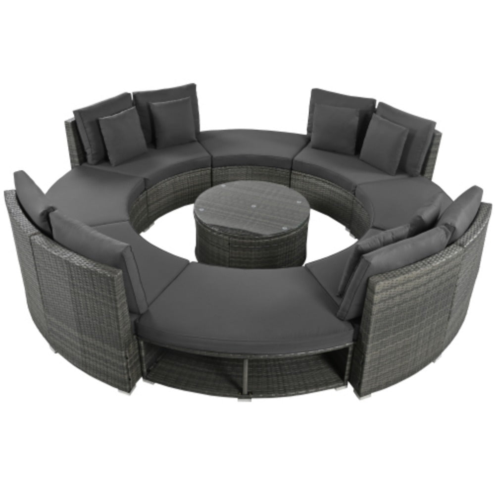 9-Piece Rattan Wicker Outdoor Sofa Set with Tempered Glass Coffee Table H5284