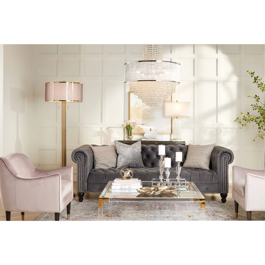 Modern Cast Acrylic Square Coffee Table 40" Wide Clear Gold Tempered Glass Tabletop G797