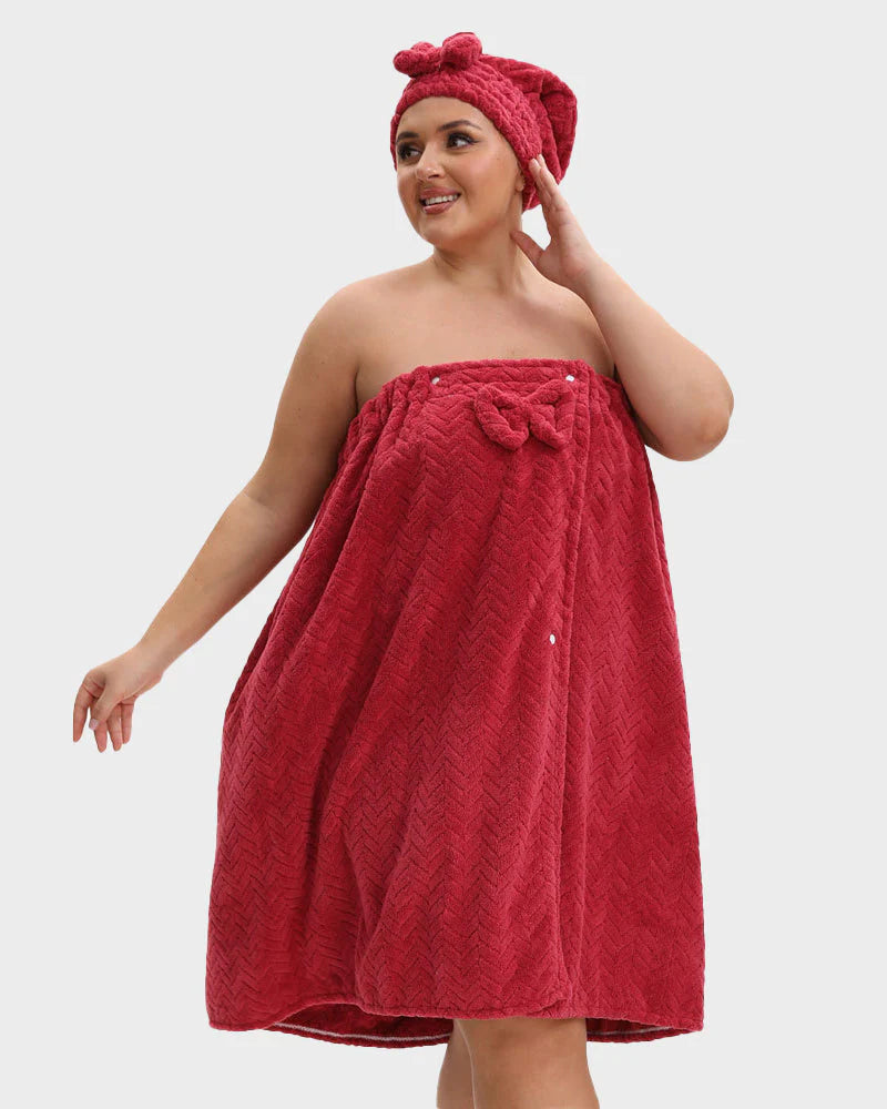 Adjustable Plus Size Bath Skirt & Quick-Dry Cap Set V182