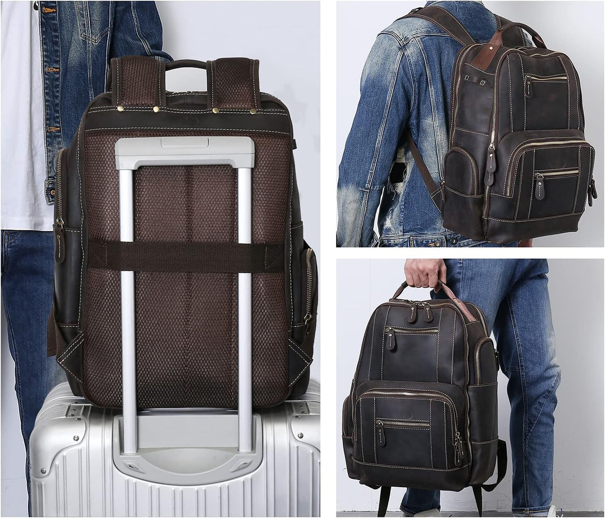 Leather Backpack for Men, 15.6 inch Laptop Backpack Vintage Full Grain Leather Bookbag V8058