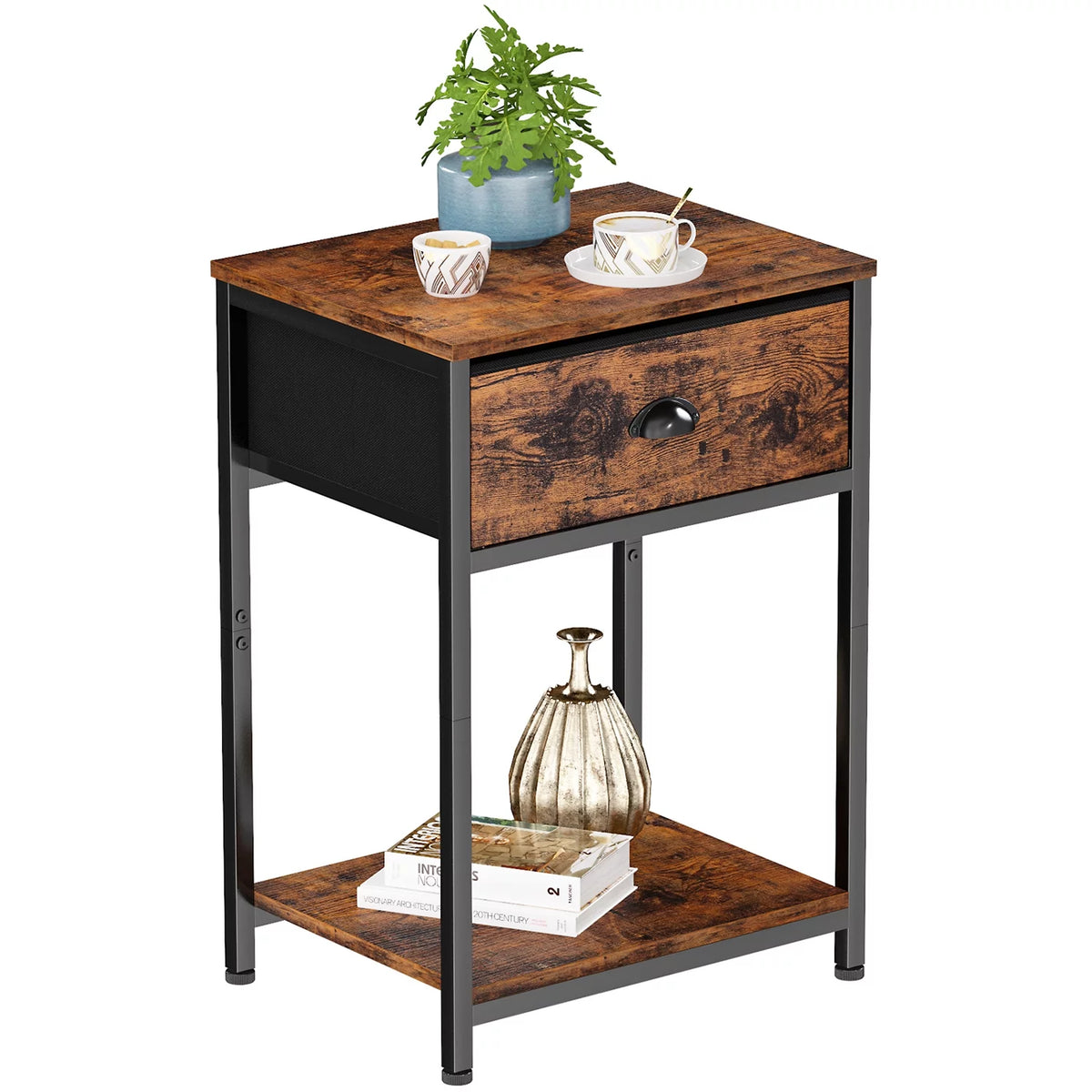 Set of 2 Nightstands with Fabric Drawer and Storage Shelf I581734