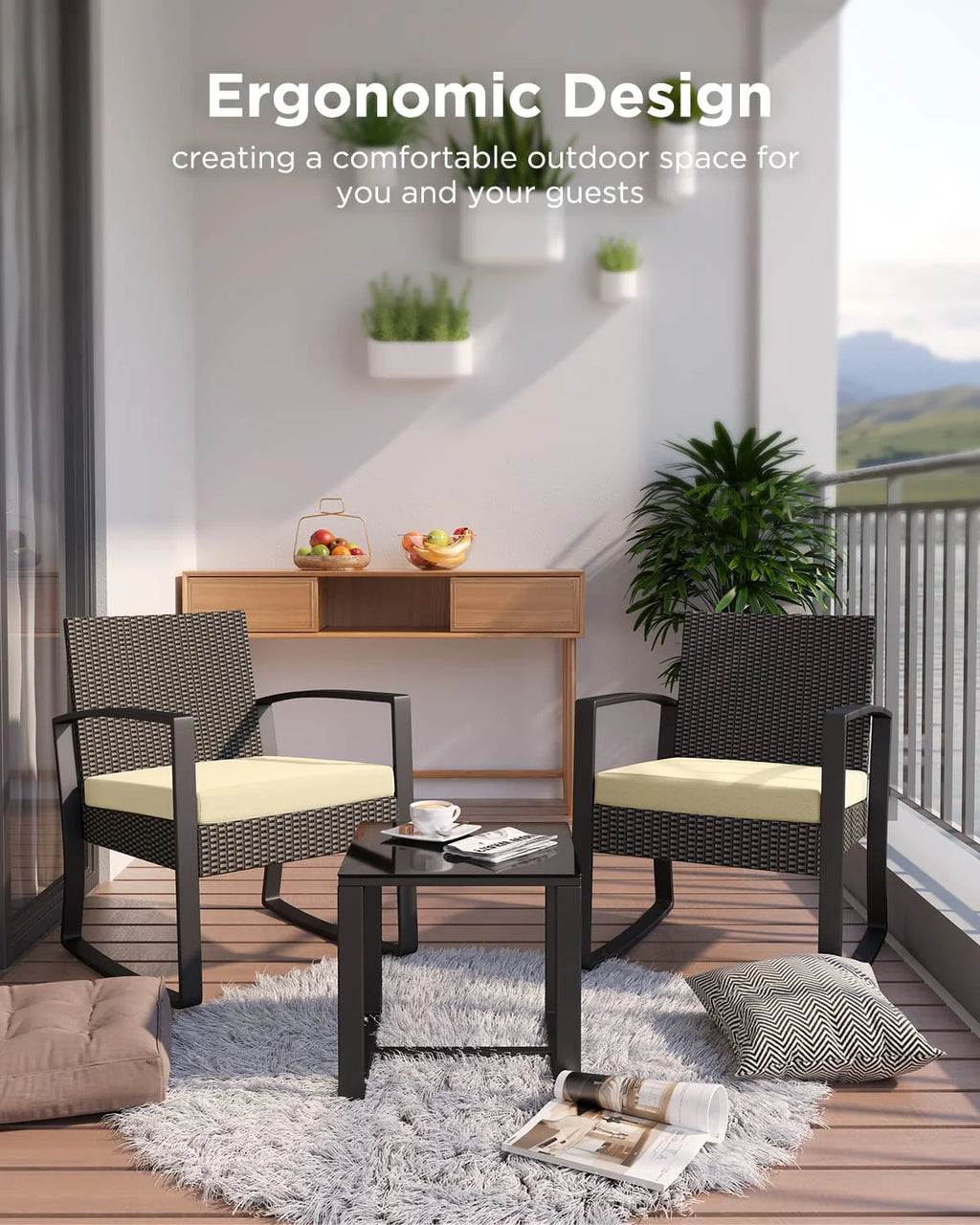 3 Piece Patio Bistro Set with Glass Table F7621