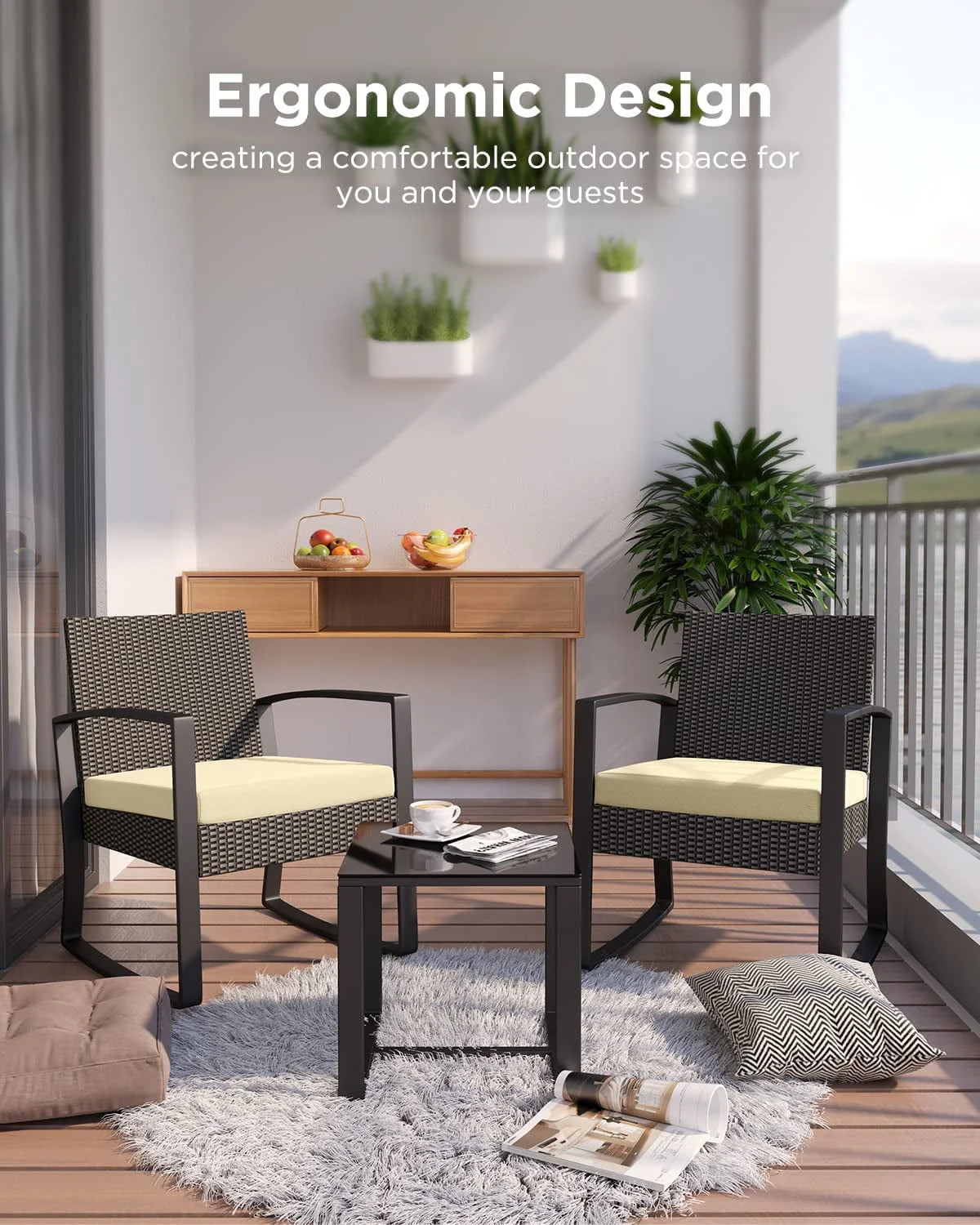 3 Piece Patio Bistro Set with Glass Table F7621