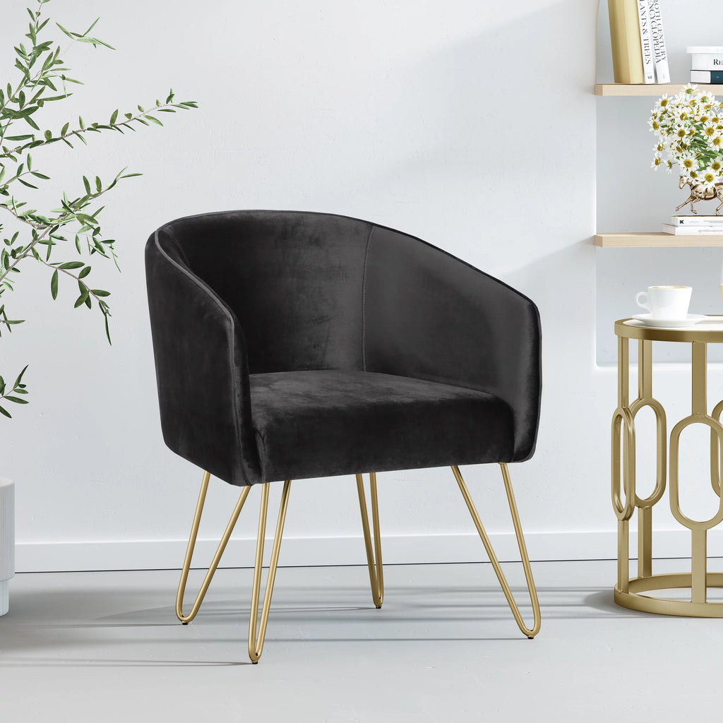 Black and Gold Velvet Club Chair with Hairpin Legs P99068