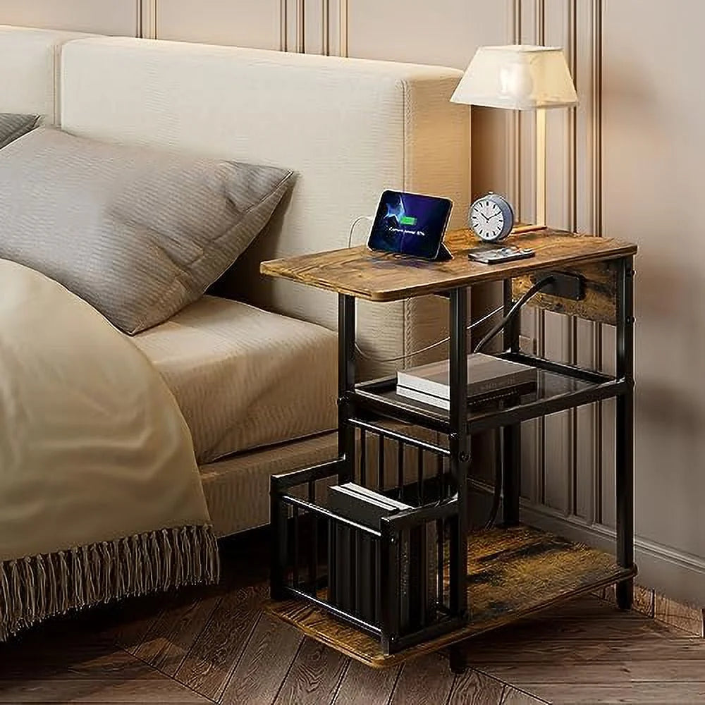 Brown Set of 2 Side Tables with USB Ports and Outlets G232