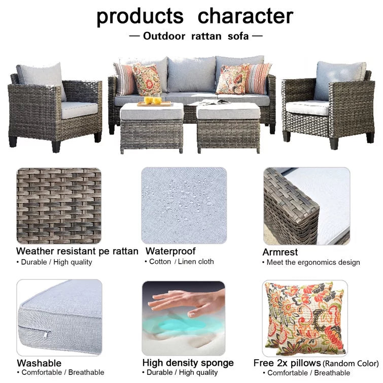 5 Pieces All-Weather Wicker Sectional Sofa with Cushions I795