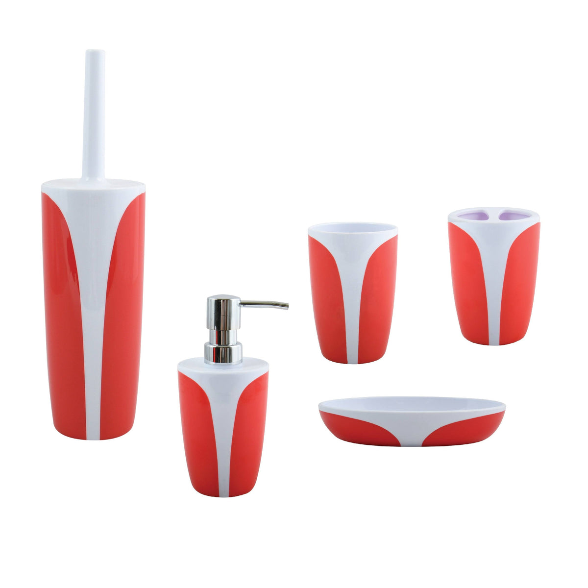 5-Piece Red Polystyrene Bathroom Accessories Set O841