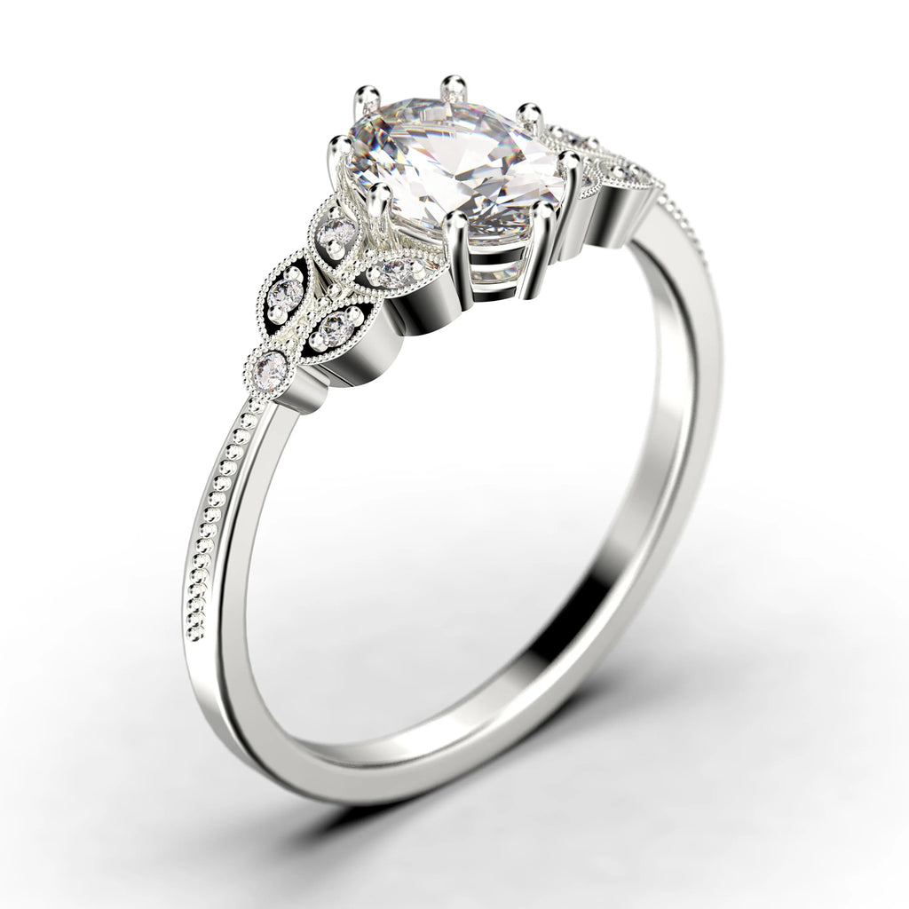 Oval Cut Diamond Moissanite Engagement Ring Set in 925 Sterling Silver E11077