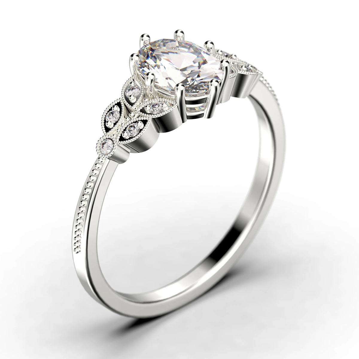 Oval Cut Diamond Moissanite Engagement Ring Set in 925 Sterling Silver E11077
