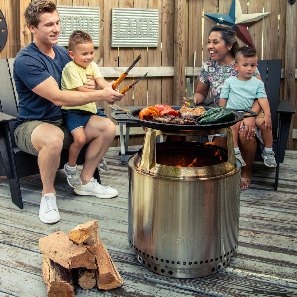 Portable Smokeless Fire Pit with Stand, Grill & Hub, Stainless Steel/Cast Iron Y404