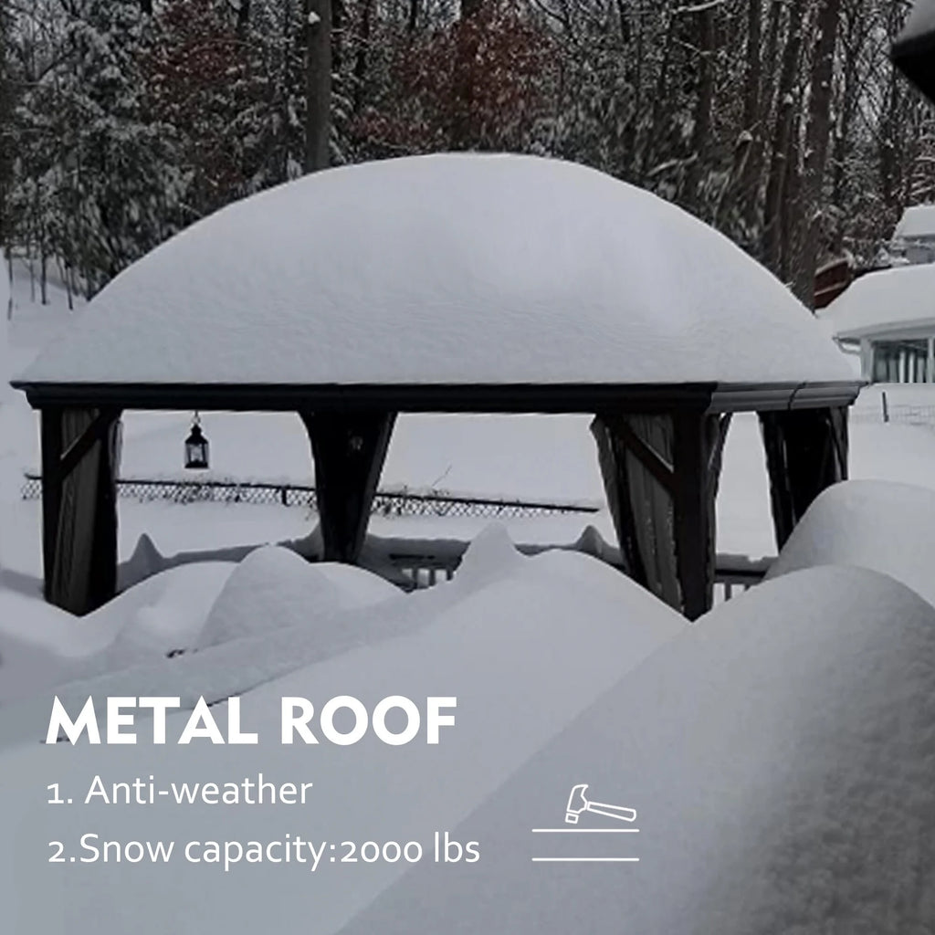 Grey Hardtop Gazebo with Steel Roof, Netting and Curtain 10' x 12' C66074