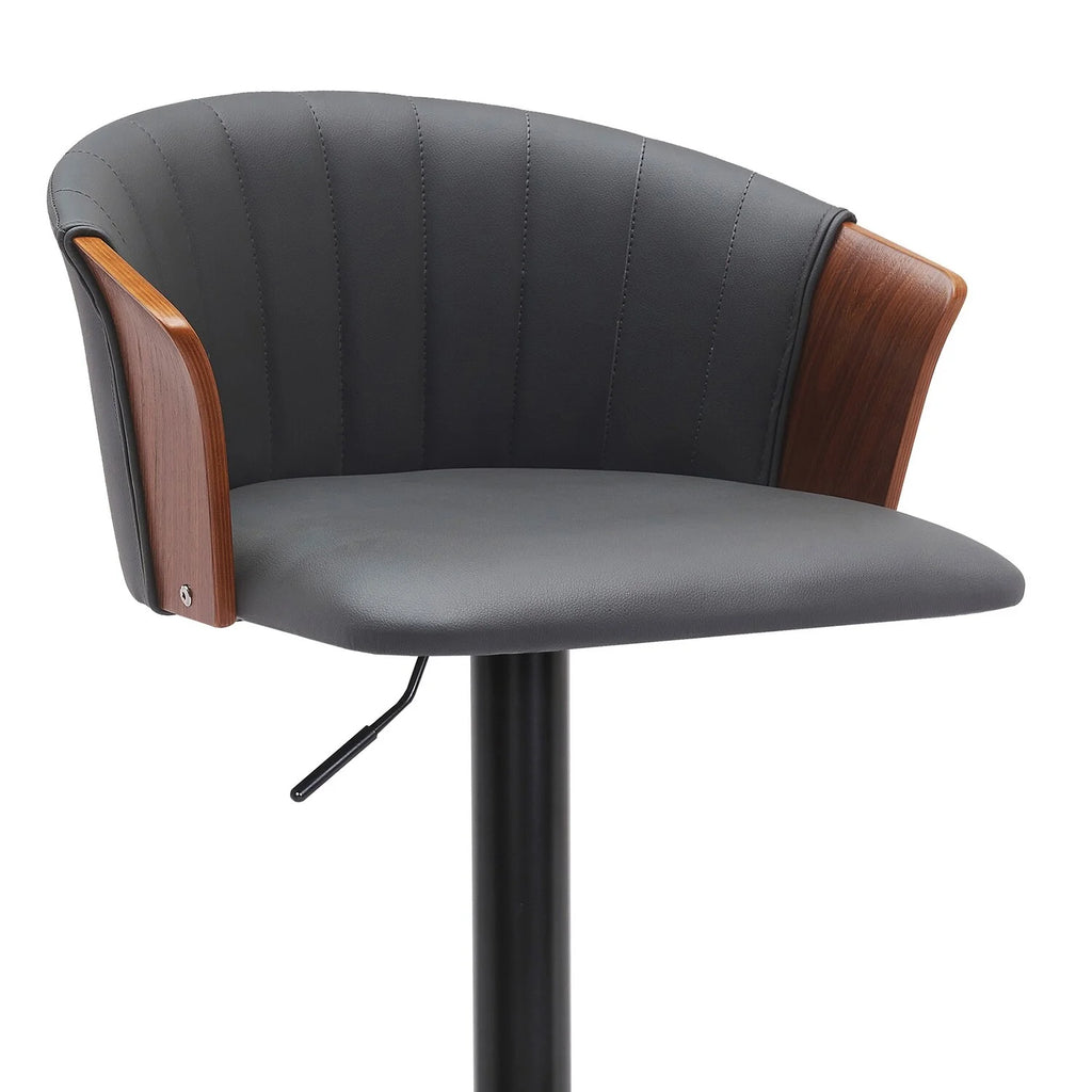 Gray Faux Leather Adjustable Height Swivel Barstool Chair D87658