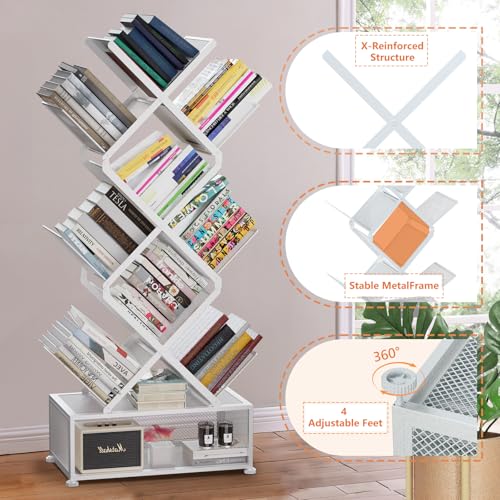 Black 9 Tier Folding Tree Bookshelf with Storage Cabinet P69227
