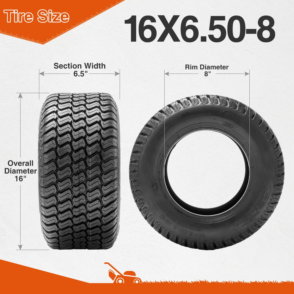 16x6.50-8 Lawn Mower Turf Tires 4Ply Tubeless A317848
