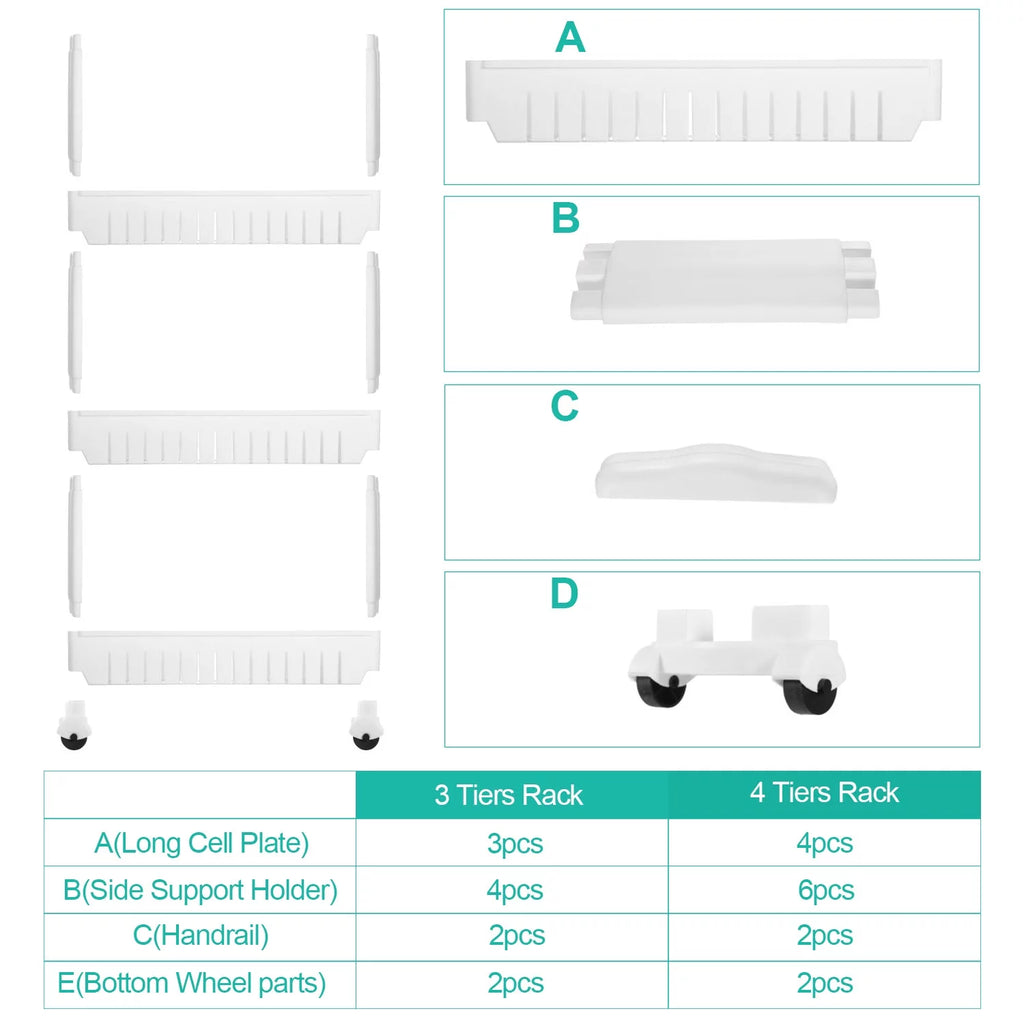 3 Tiers Slim Cart Narrow Space Shelf White V9116