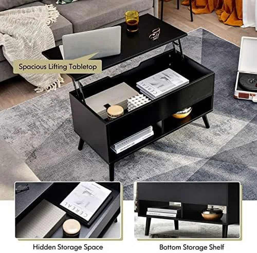 Lift Top Coffee Table with Hidden Compartment and 2 Open Shelves S1523
