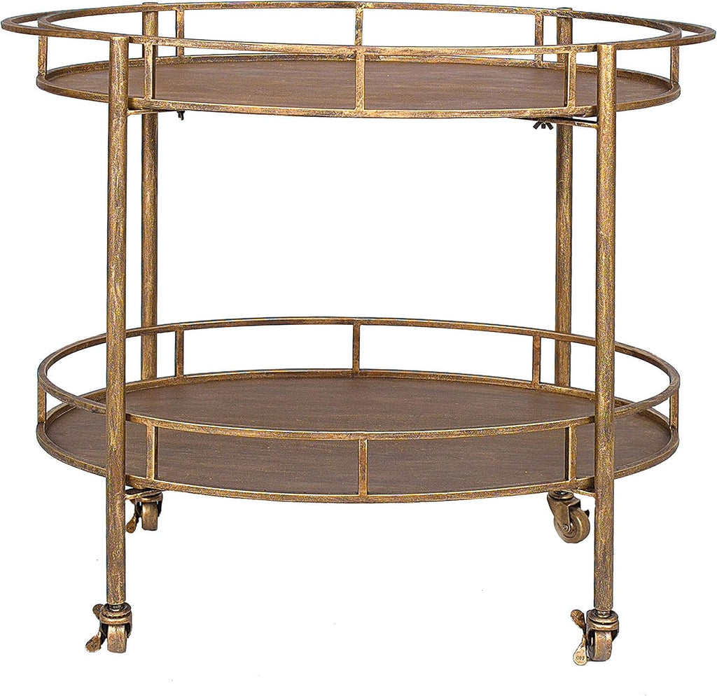 Gold 2 Tier Metal Bar Cart on Casters J1850