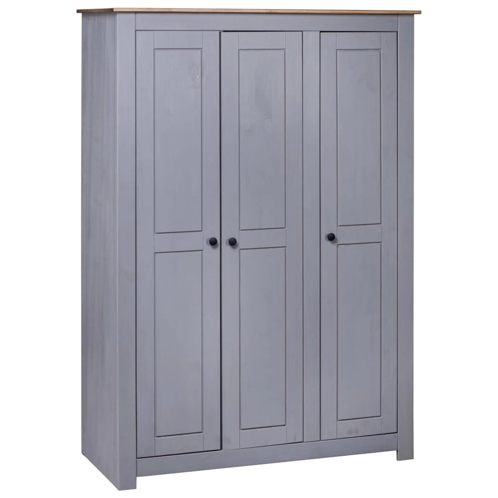 3-Door Gray Pine Wardrobe E897565