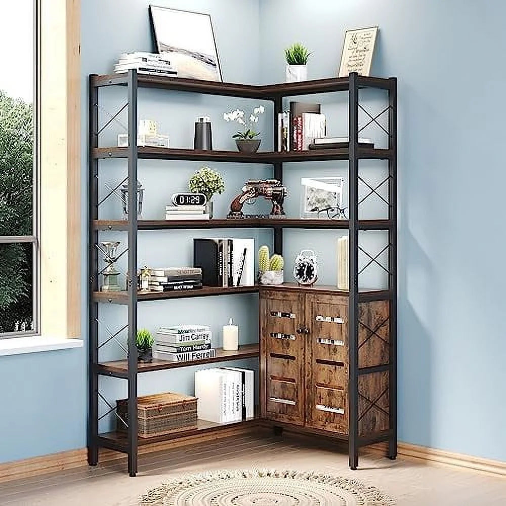 Corner Bookshelves 6 Tiers Metal Frame N898837