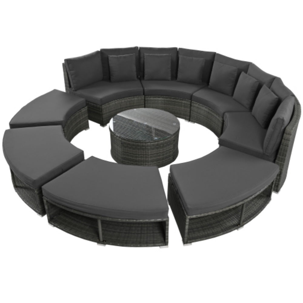 9-Piece Rattan Wicker Outdoor Sofa Set with Tempered Glass Coffee Table H5284