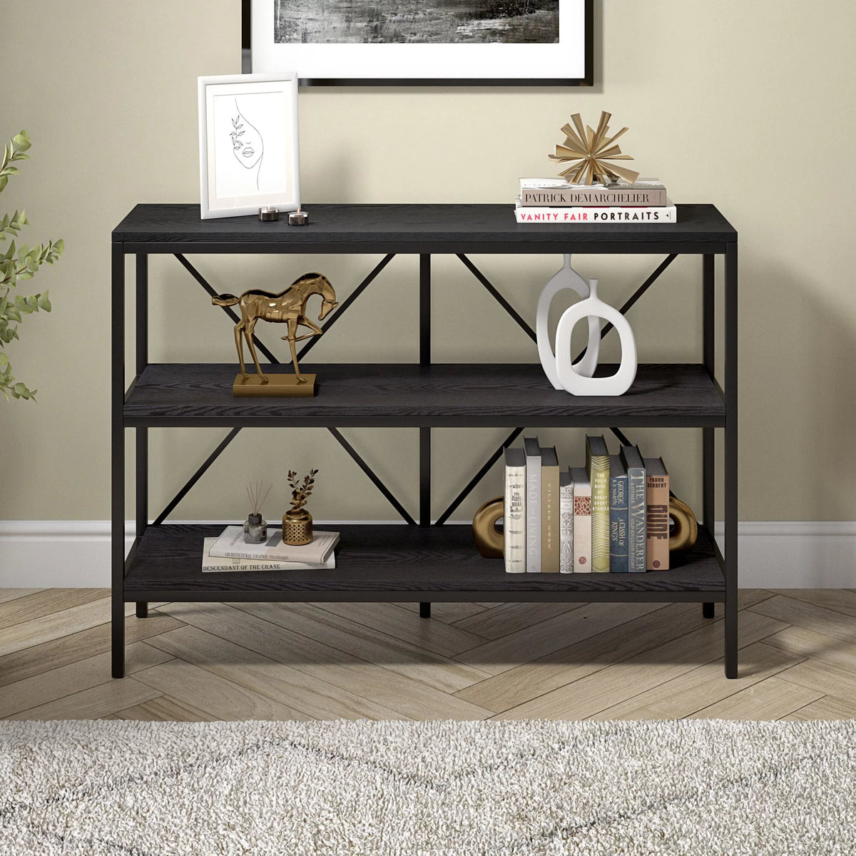 Blackened Bronze Black Grain Rectangular Console Table Z166